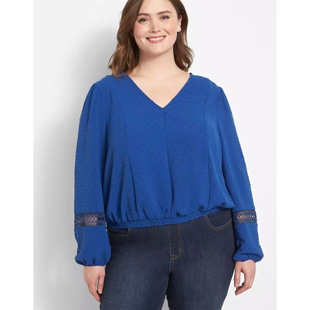 Lane Bryant Plus Size Classic Long-Sleeve V-Neck‎ Cropped Blouse 26